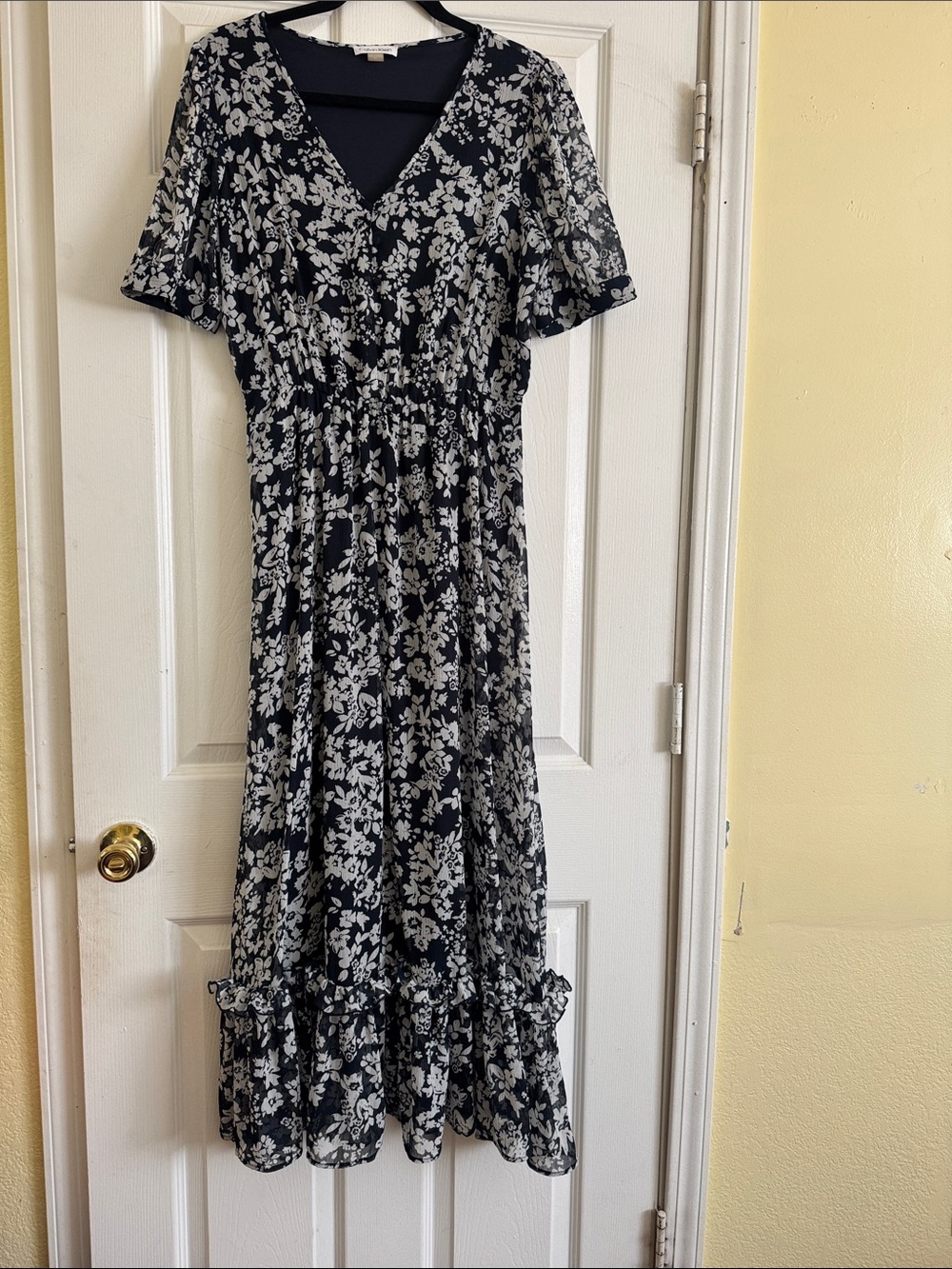 Calvin Klein Navy Maxi Dress with White Floral Print